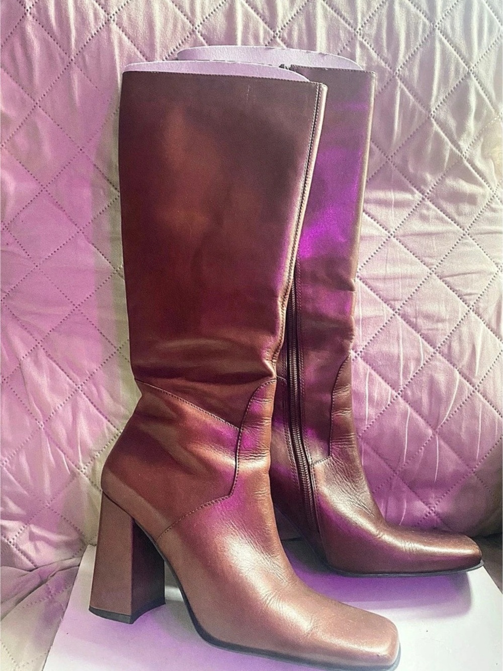 Sam & Libby Jessica Tall Heeled Leather Boots in Brown, Sz 6
